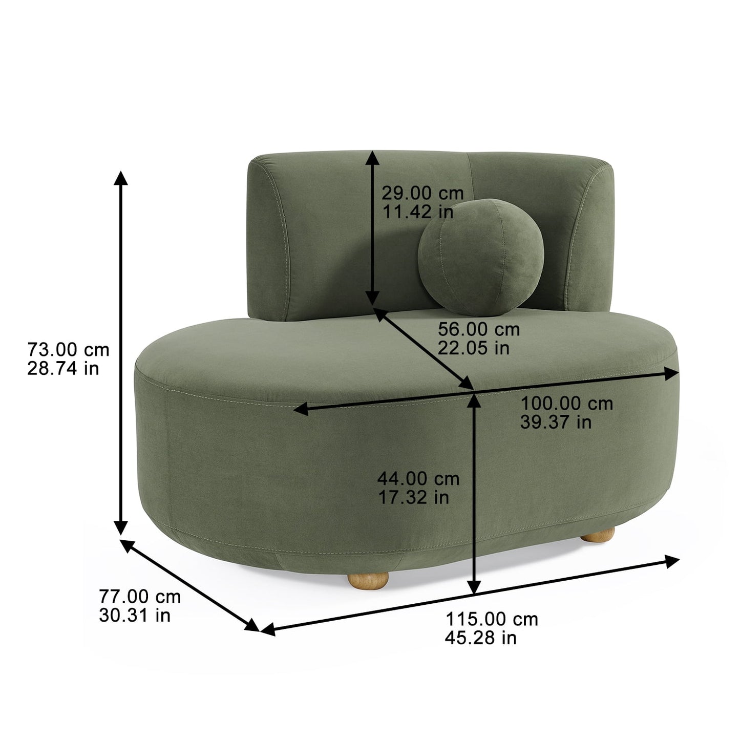 Elegant High-End Living Style Olive Single Couch