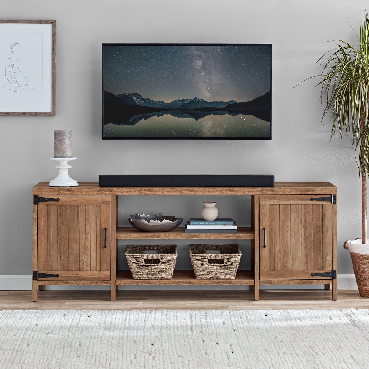 64" Stylish Modern Rustic Weathered Oak