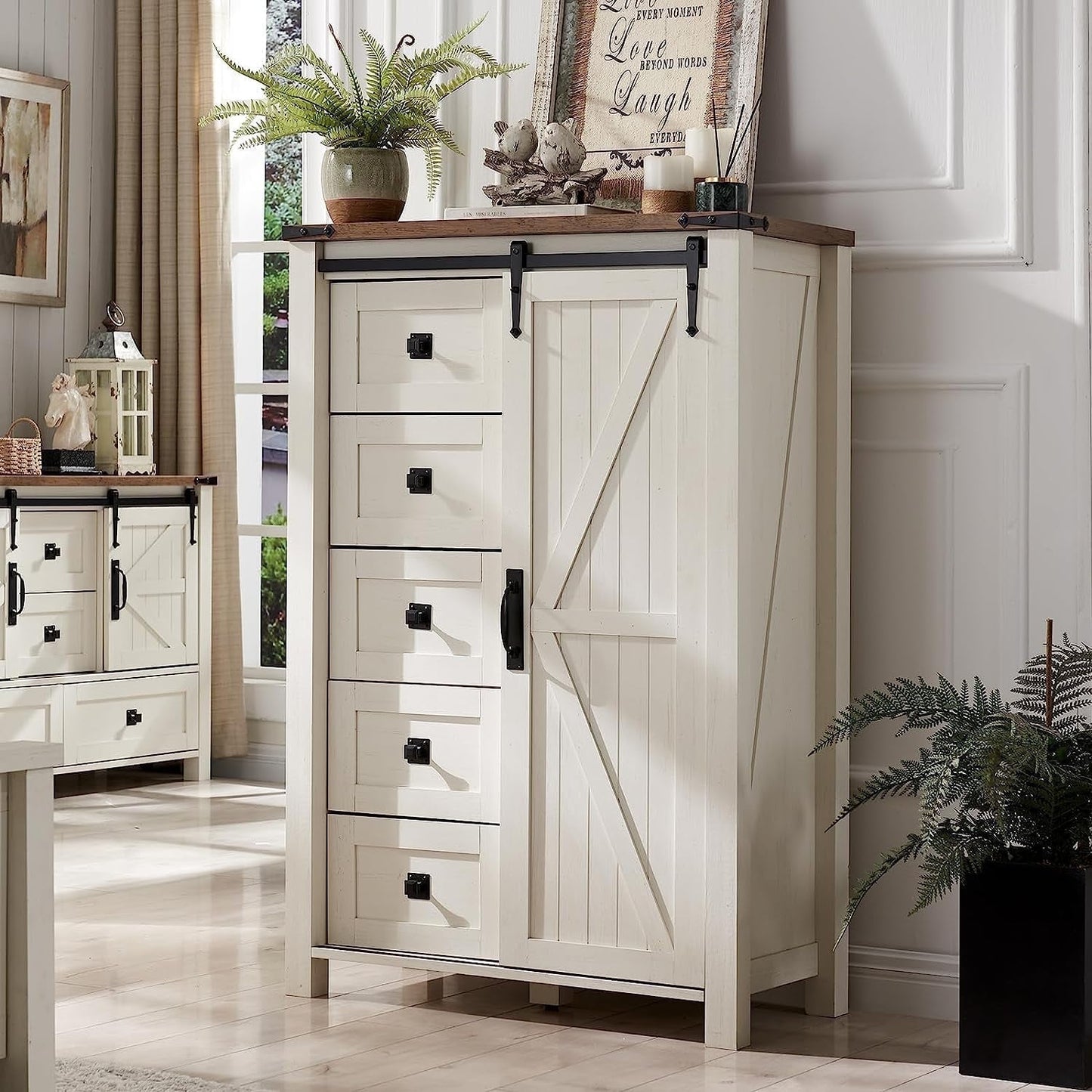 Modern Minimalist 5-Drawer Dresser w/ Adjustable Tier-3 Shelf