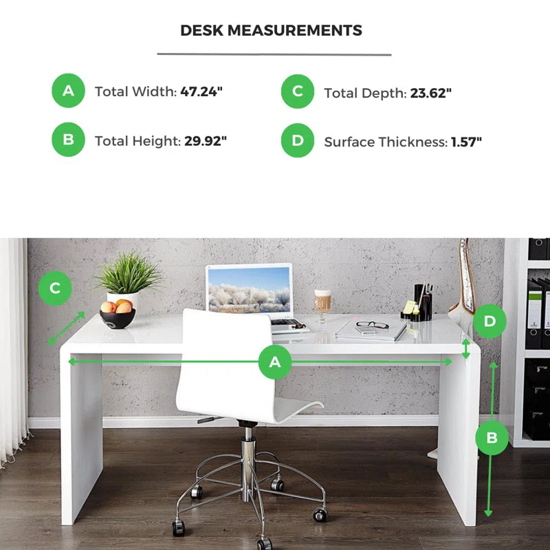 47" Stylish Modern High Gloss White Desk