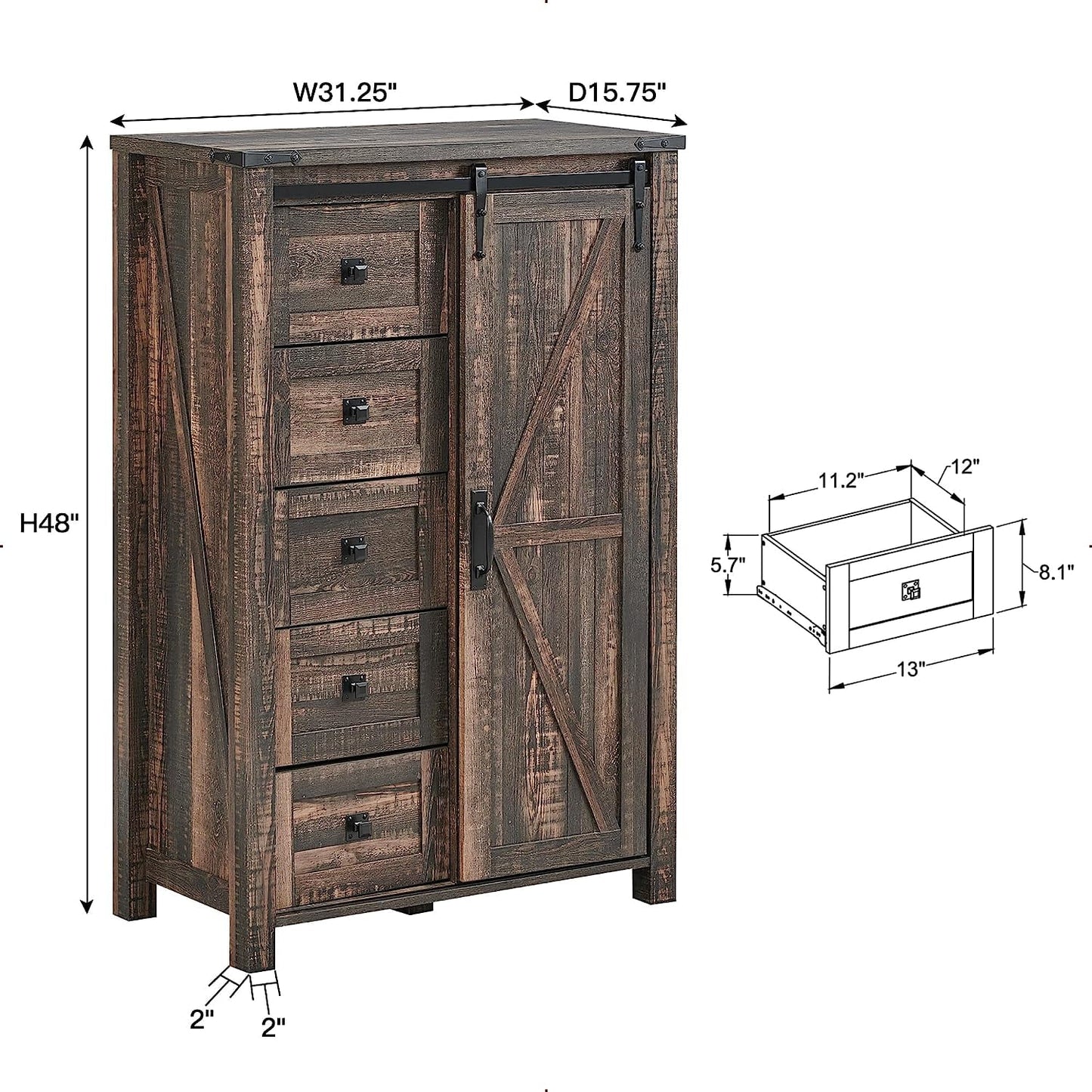Modern Minimalist 5-Drawer Dresser w/ Adjustable Tier-3 Shelf