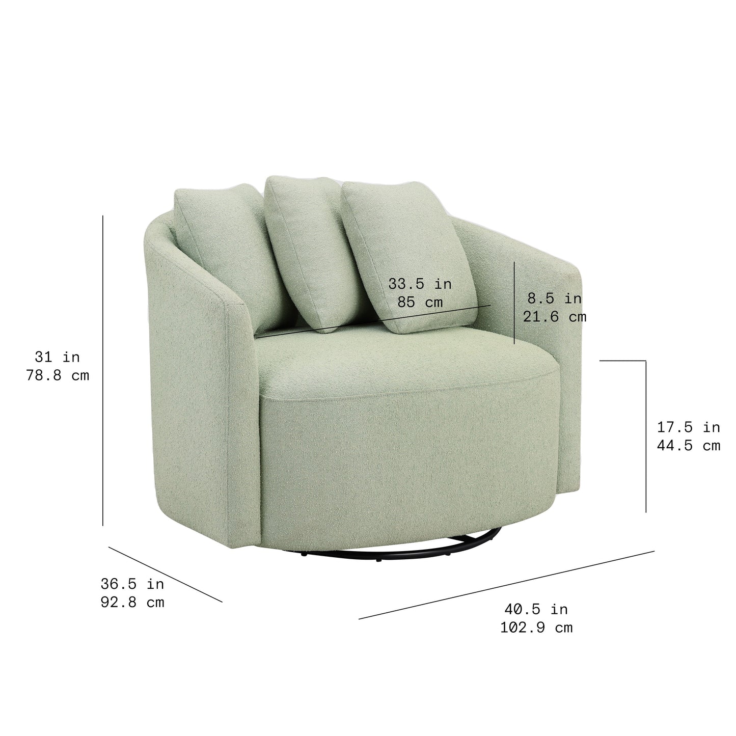 Luxury Living Modern Swivel Sofa + Pillows