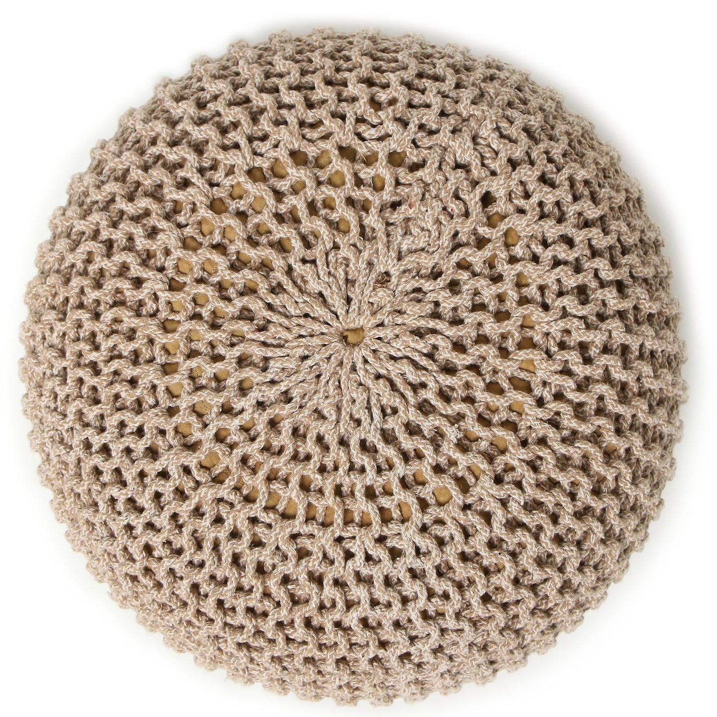 Hand-Knitted 100% Cotton Round Poof Ottoman