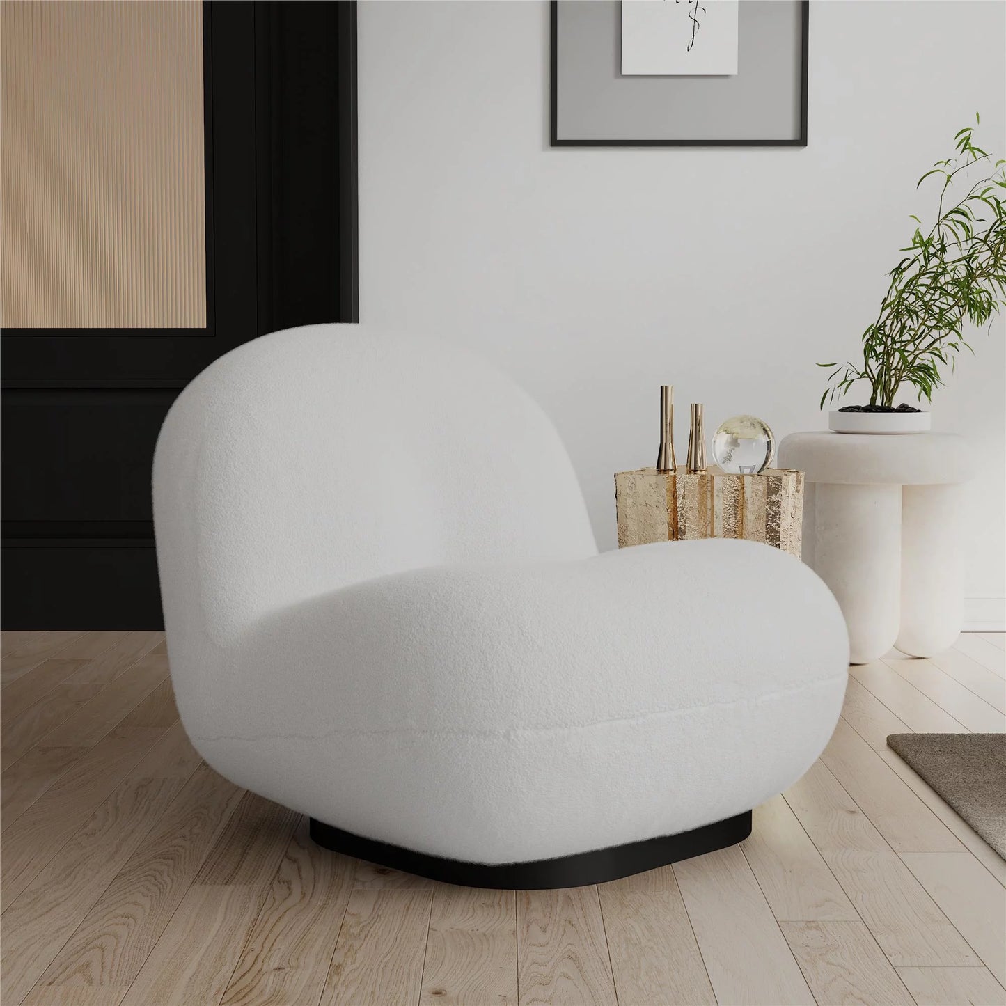 Minimalist Sophisticated Swivel Boucle Fabric Chair