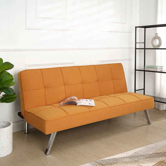 66" Tangerine Modern Convertible Linen Couch