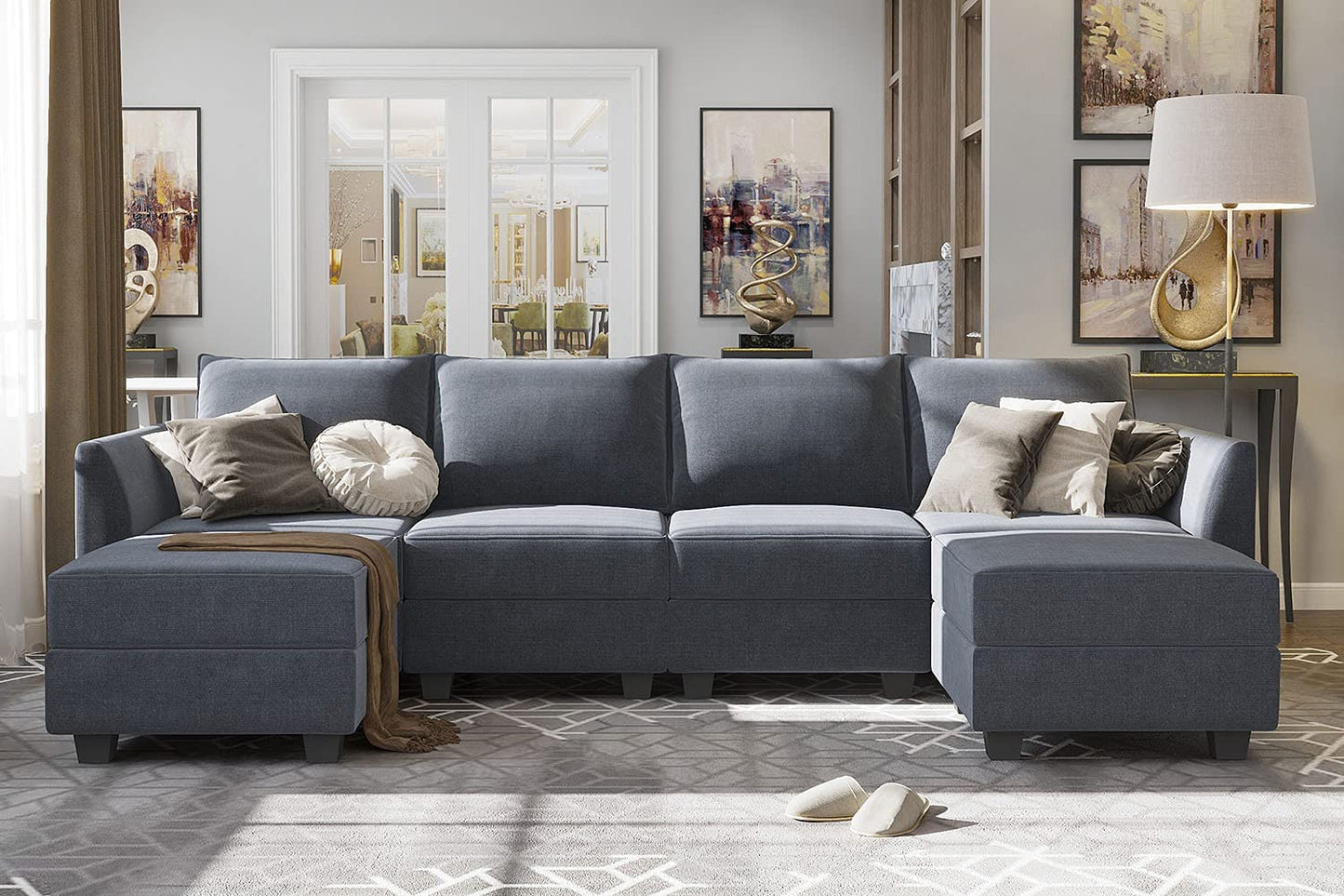 High-End U-Shaped Reversible Modular Couch w/ Storage