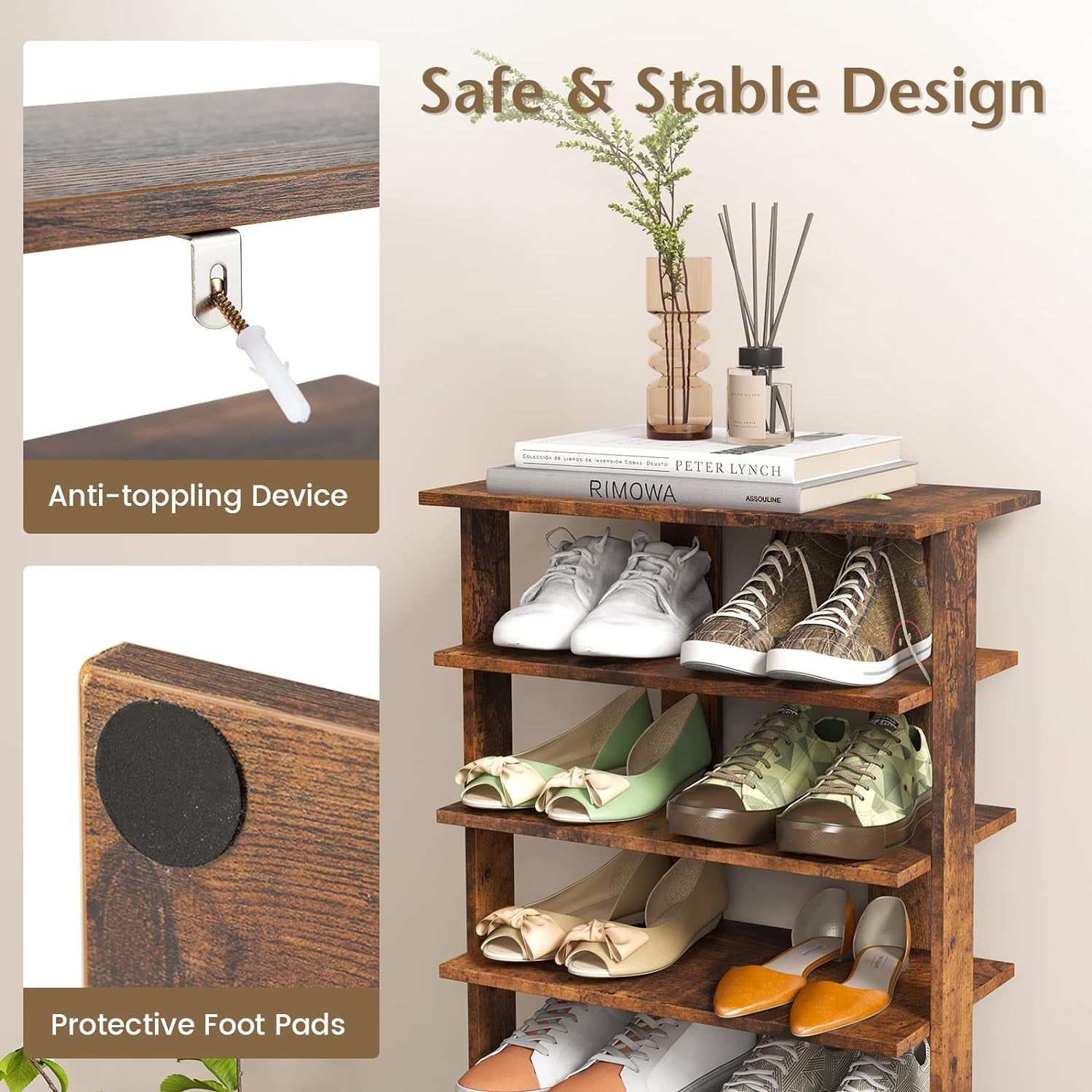 8-Tier Modern Style Vertical Entry Shoe Rack