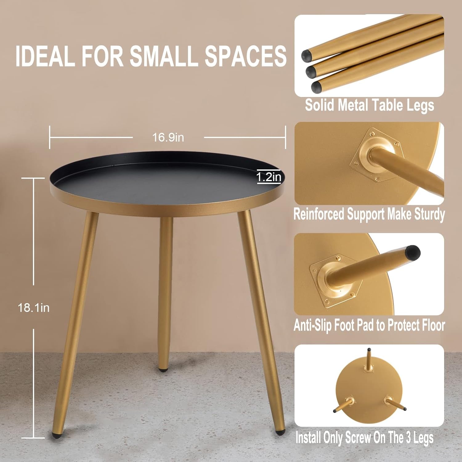 3-Legged Gold Coffee Accent Table