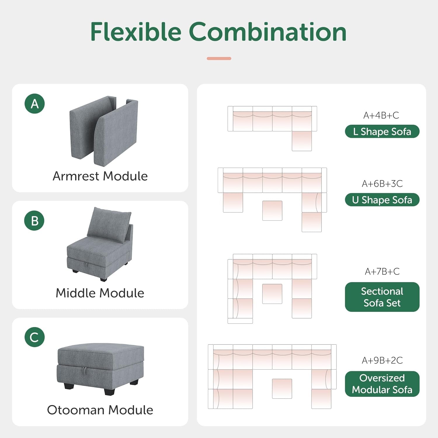 High-End U-Shaped Reversible Modular Couch w/ Storage