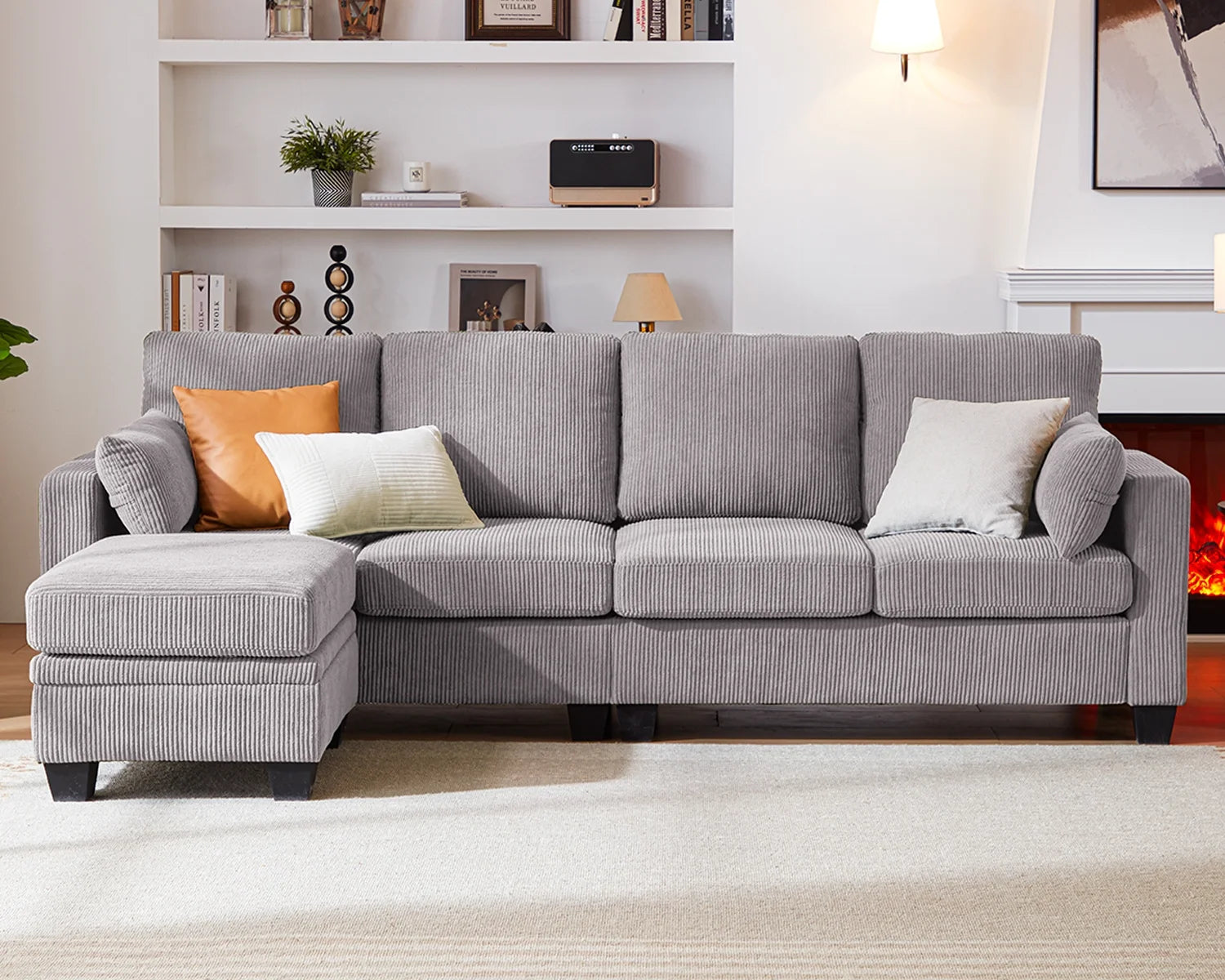 86" L-Shaped 4-Seat Corduroy Sectional Sofa