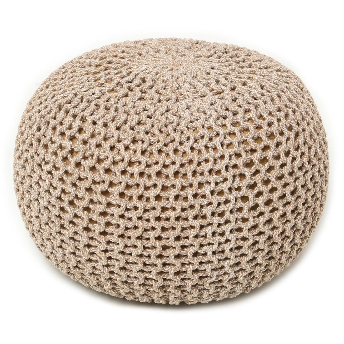 Hand-Knitted 100% Cotton Round Poof Ottoman