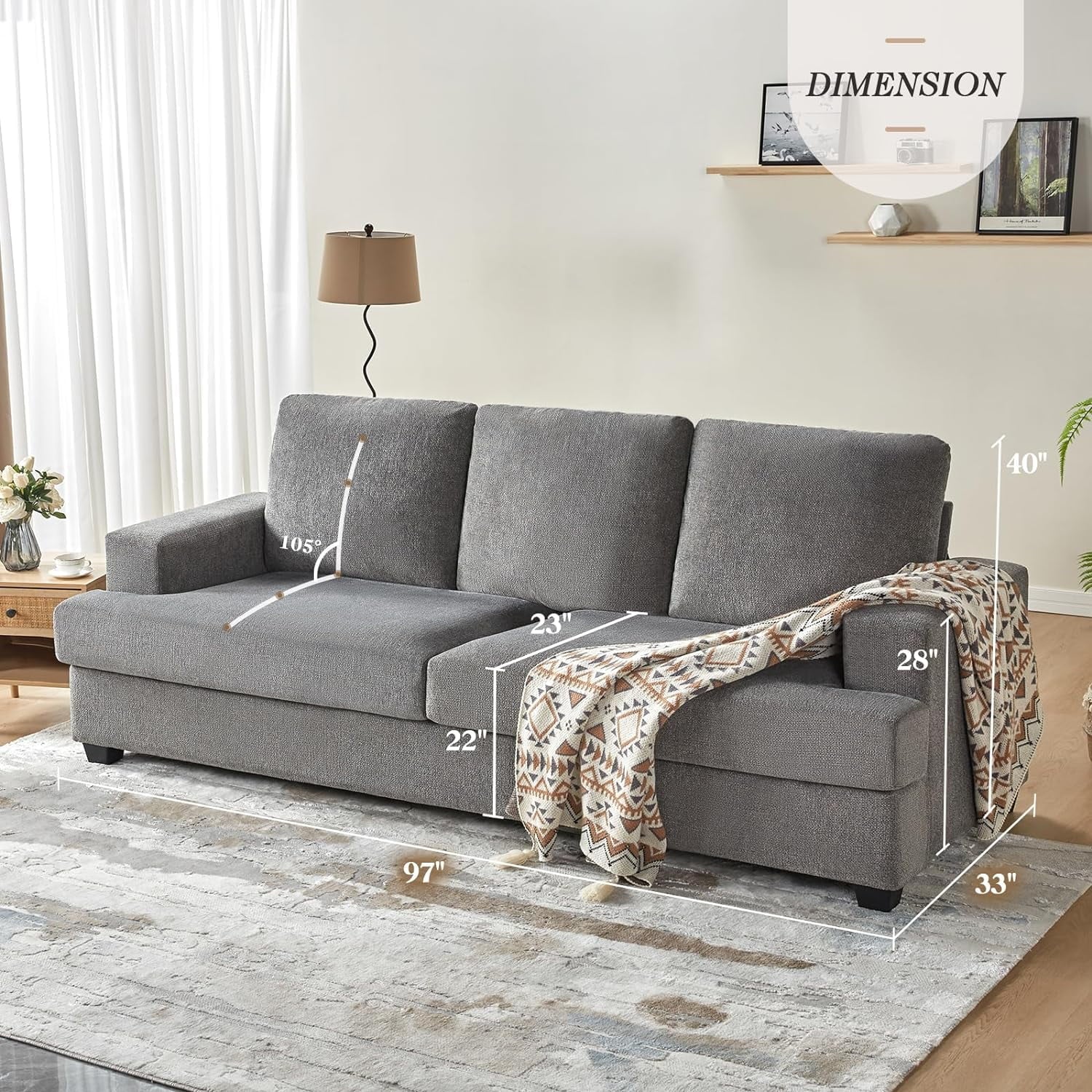 97" 3-Seat Contemporary Reclining Sofa