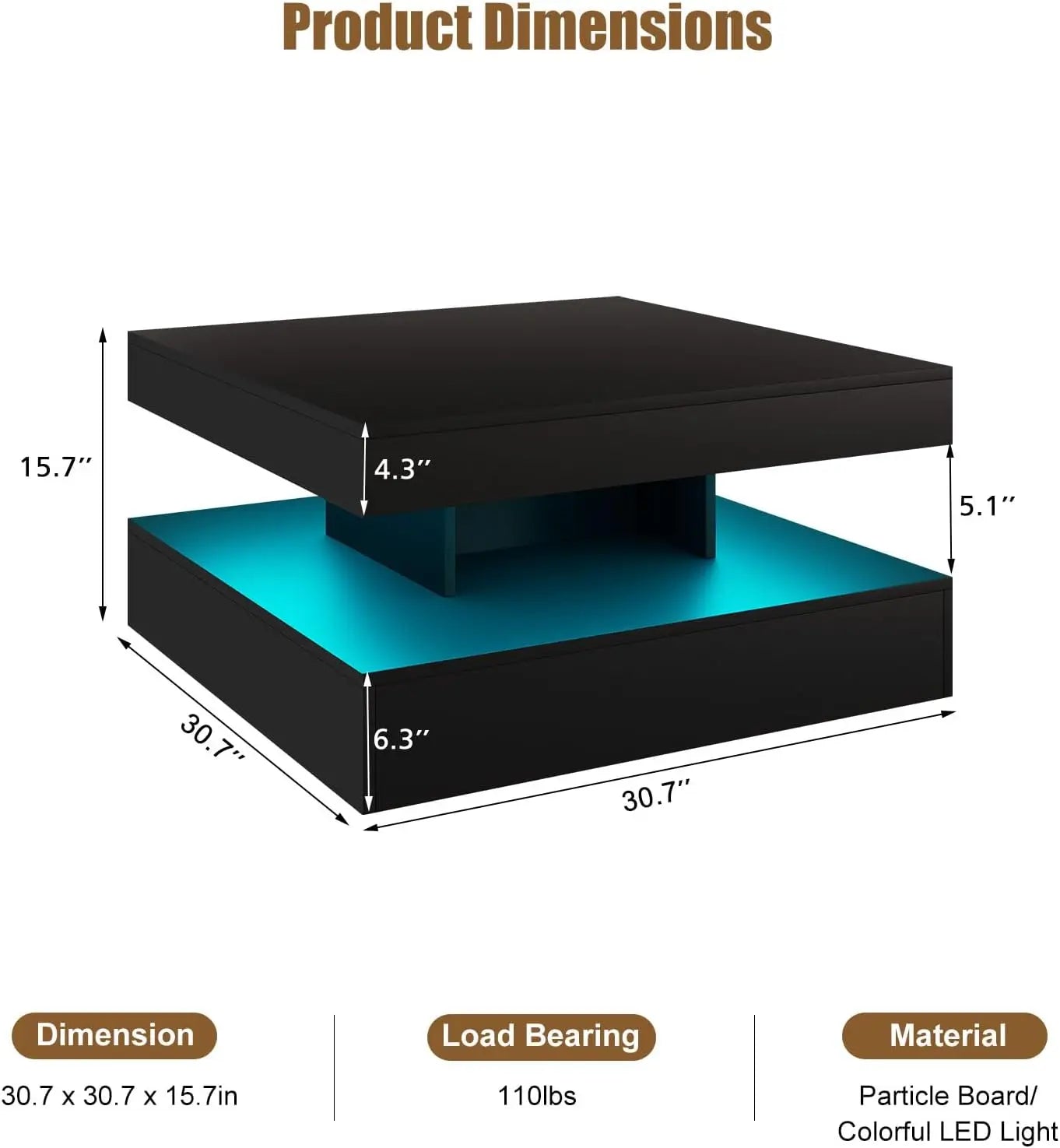 2-Tier Modern Minimalist Center Table w/ LED