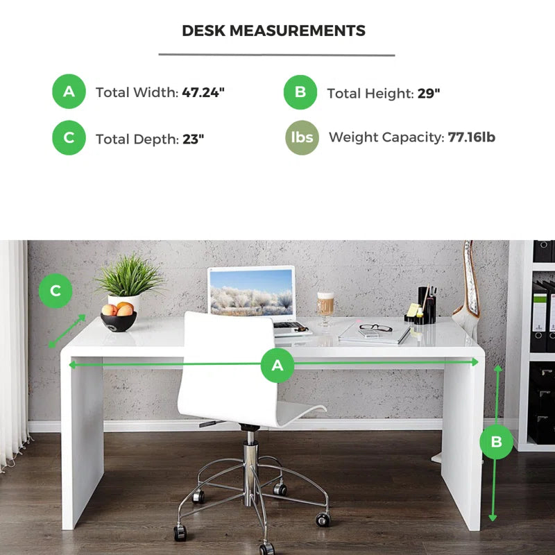 47" Stylish Modern High Gloss White Desk