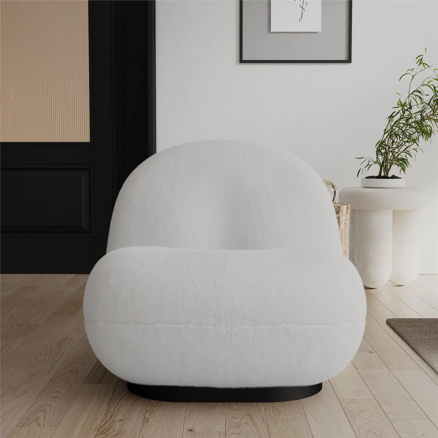 Minimalist Sophisticated Swivel Boucle Fabric Chair