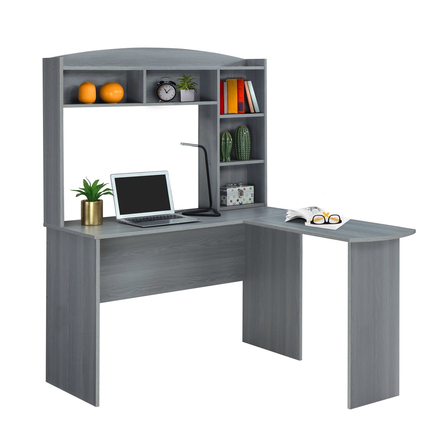 Modern Versatile Minimalist L-Shaped Desk with Hutch