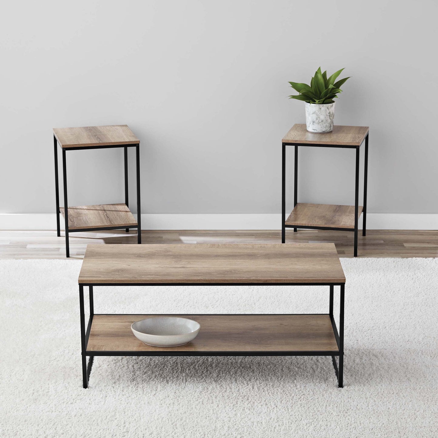 3-Piece Minimalist Style Coffee & End Table Set