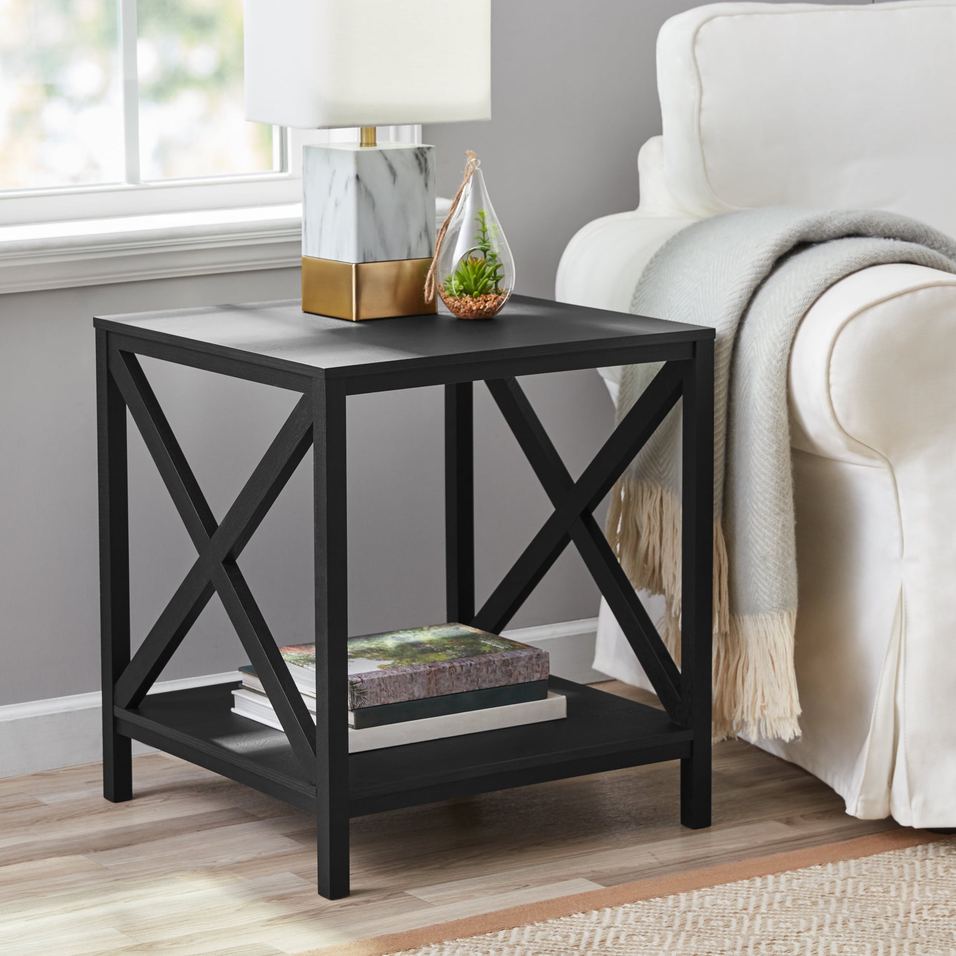 20" 2-Tier Modern Square Wood Side Table