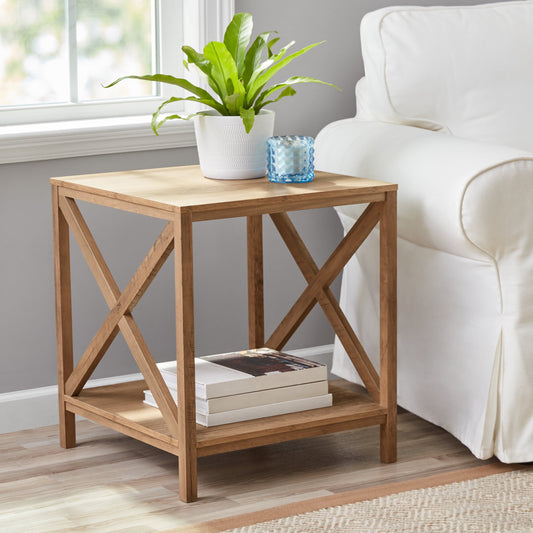 20" 2-Tier Modern Square Wood Side Table