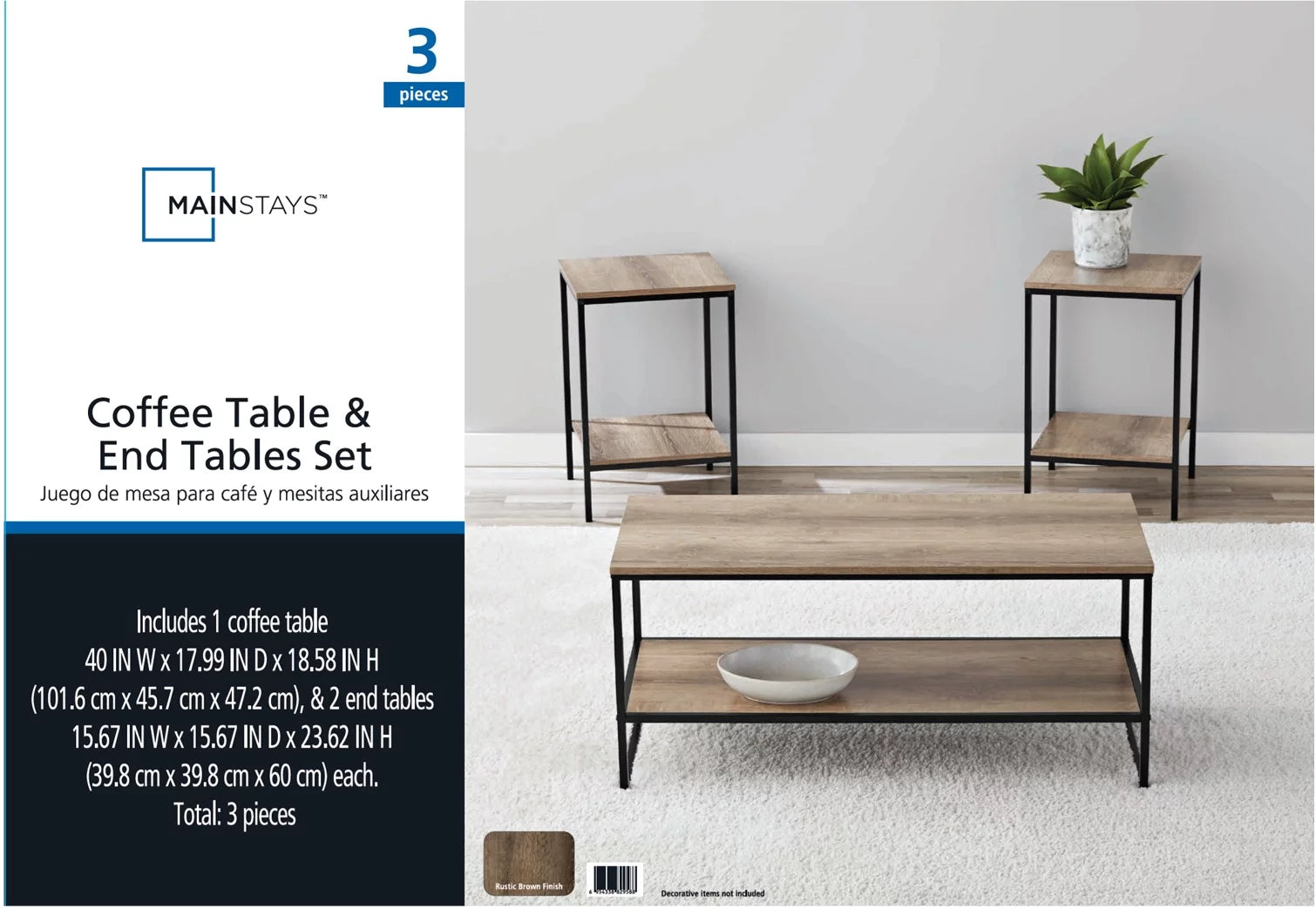 3-Piece Minimalist Style Coffee & End Table Set