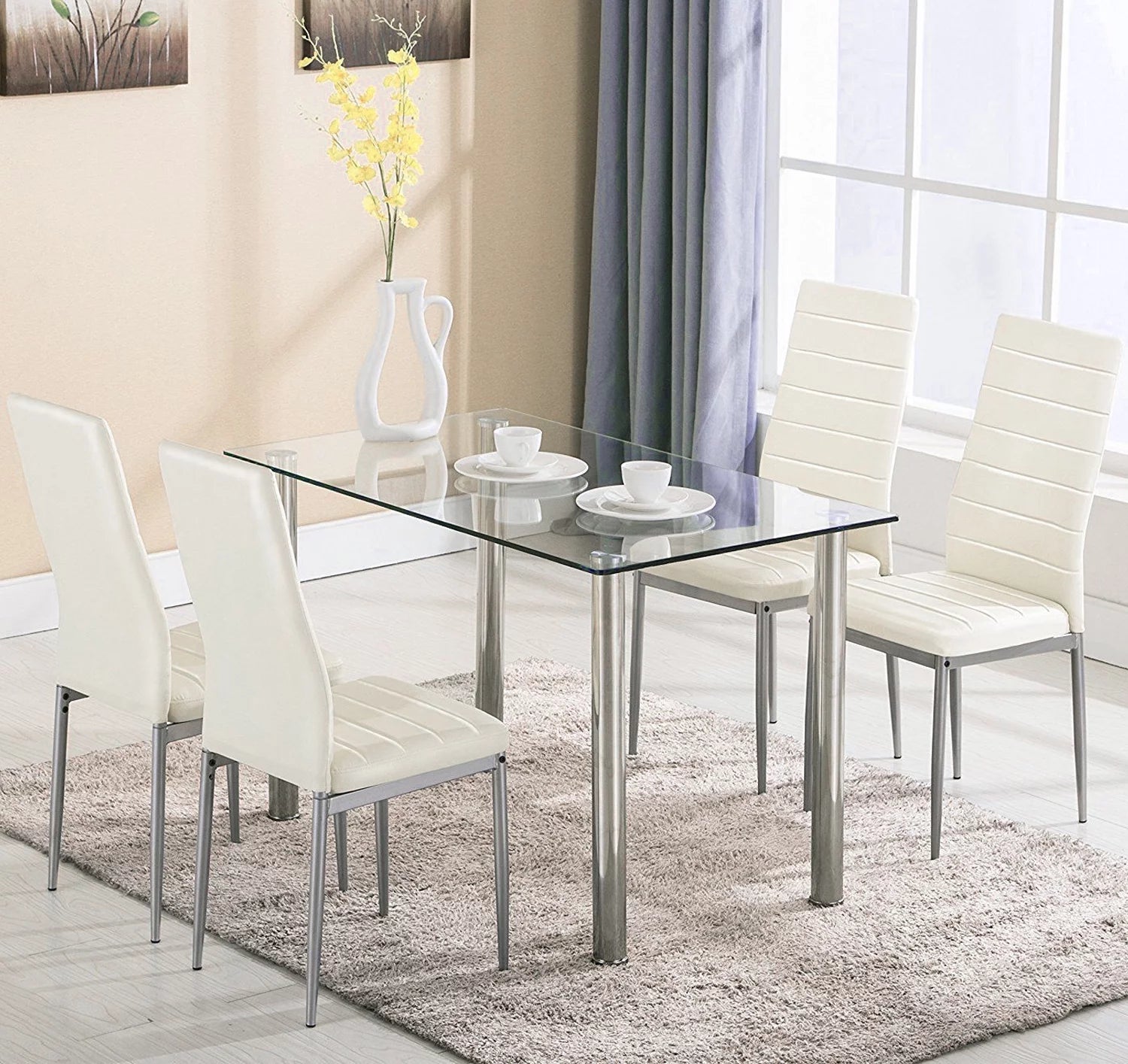 5-Piece High-End Style Glass Dining Table Set