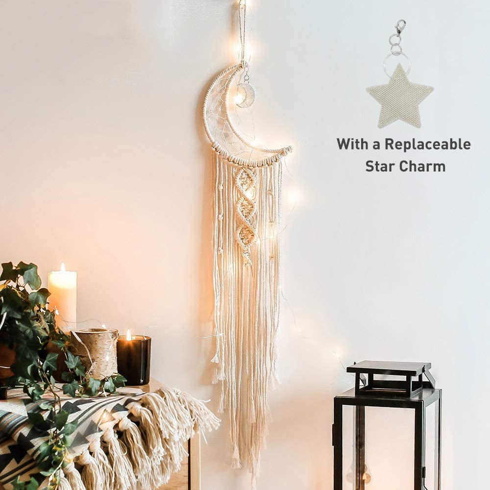 Handmade Cotton Fiber Crochet Crescent Moon Star Dream Catcher