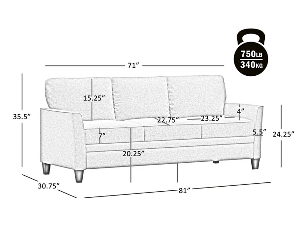 81" 3-Seat Classic Modern Stylish Sofa