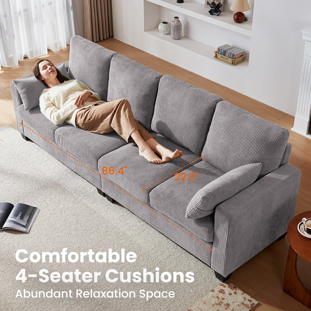 86" L-Shaped 4-Seat Corduroy Sectional Sofa