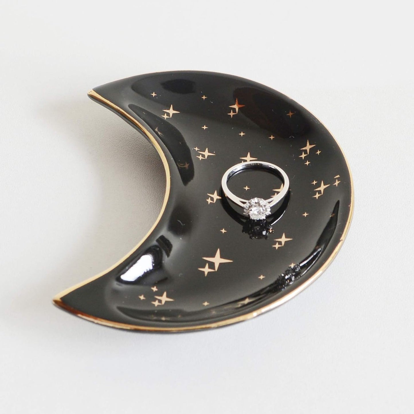 Decorative Ceramic Black Moon Jewelry Dish Tray 