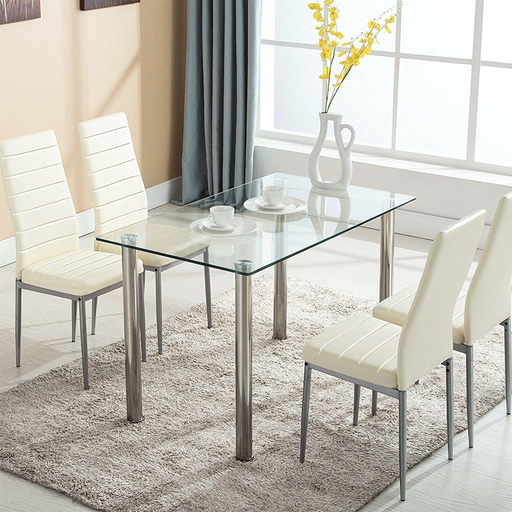 5-Piece High-End Style Glass Dining Table Set