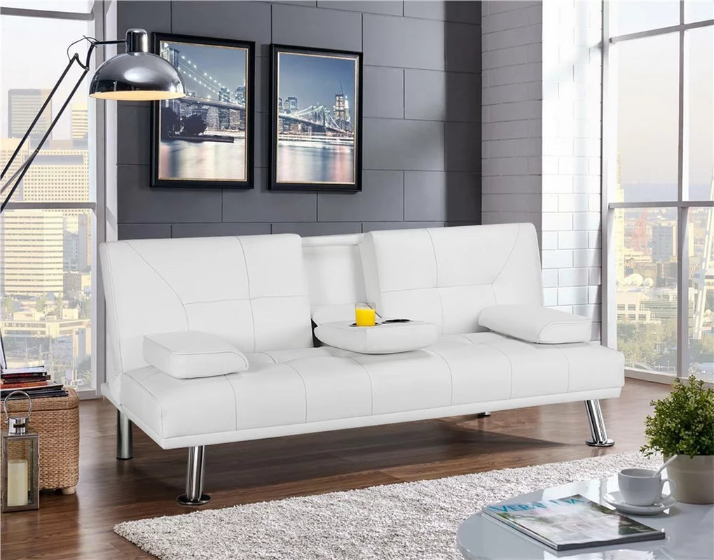 66" Modern Luxury Faux Leather Futon Sofa Bed