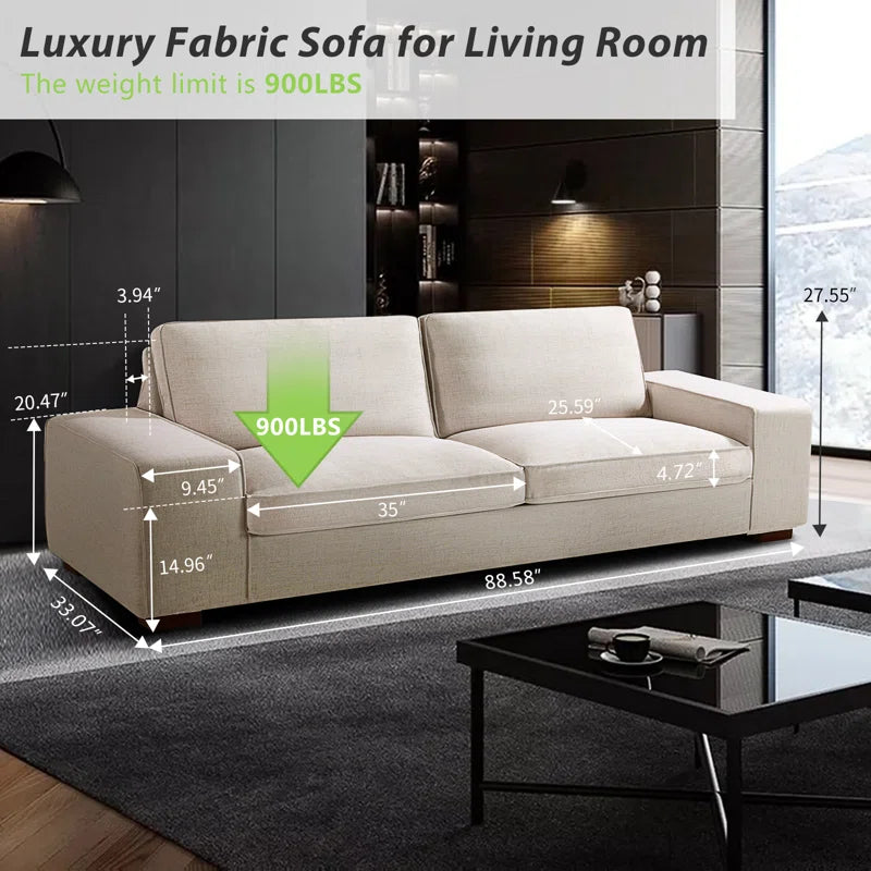 88" Luxury Modern Upholstered Sofa for Living Room, Couches with Solid Wood Frame