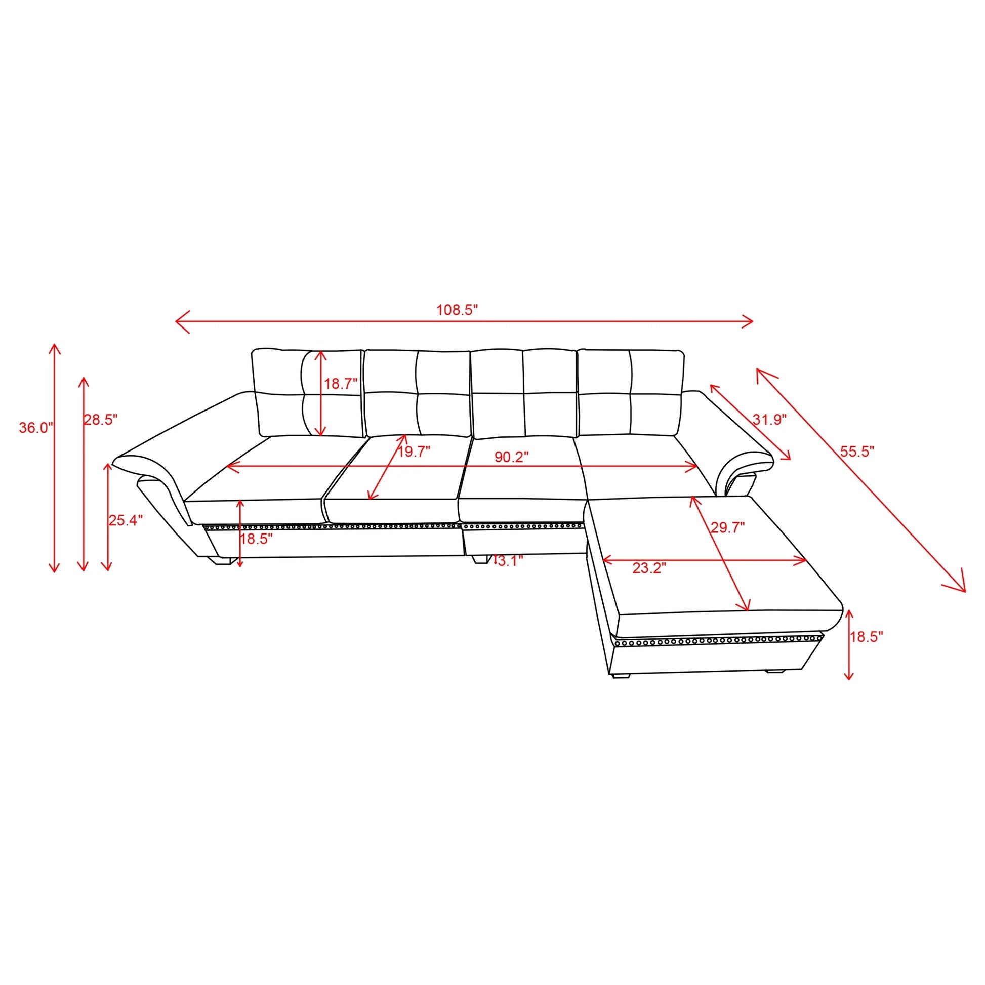 107" L-Shaped Modern Recliner Couch w/ Cup Holder & Storage