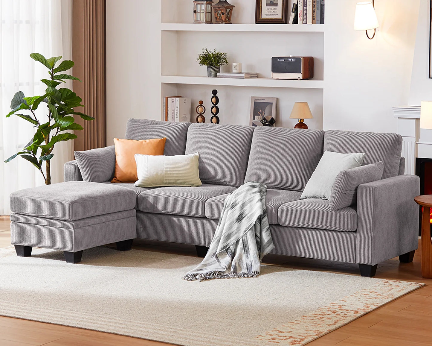 86" L-Shaped 4-Seat Corduroy Sectional Sofa