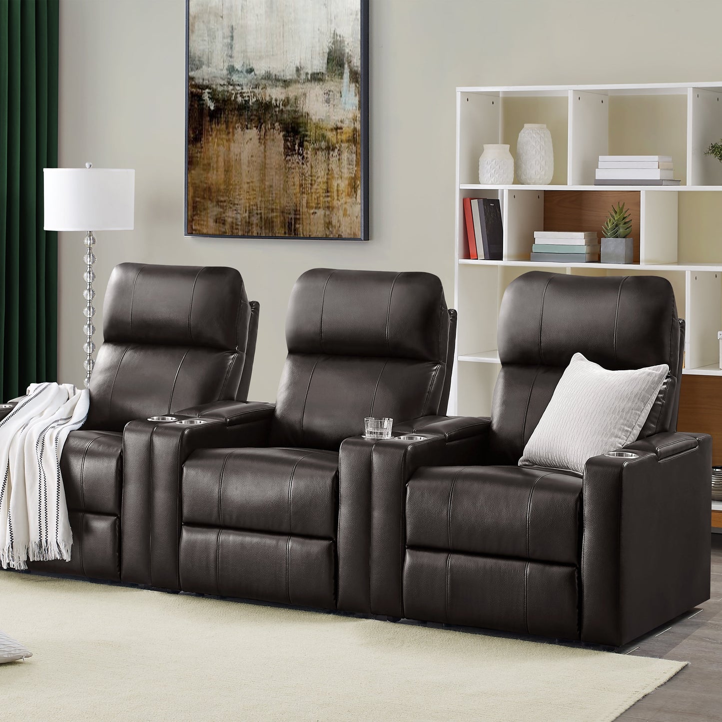 Home Theater Recliner Faux Leather w/ USB Charging Ports