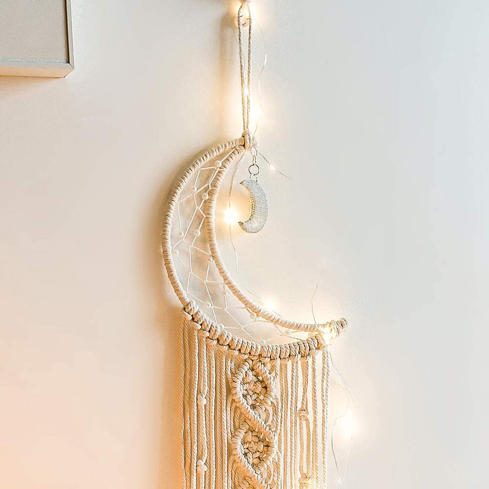 Handmade Cotton Fiber Crochet Crescent Moon Star Dream Catcher