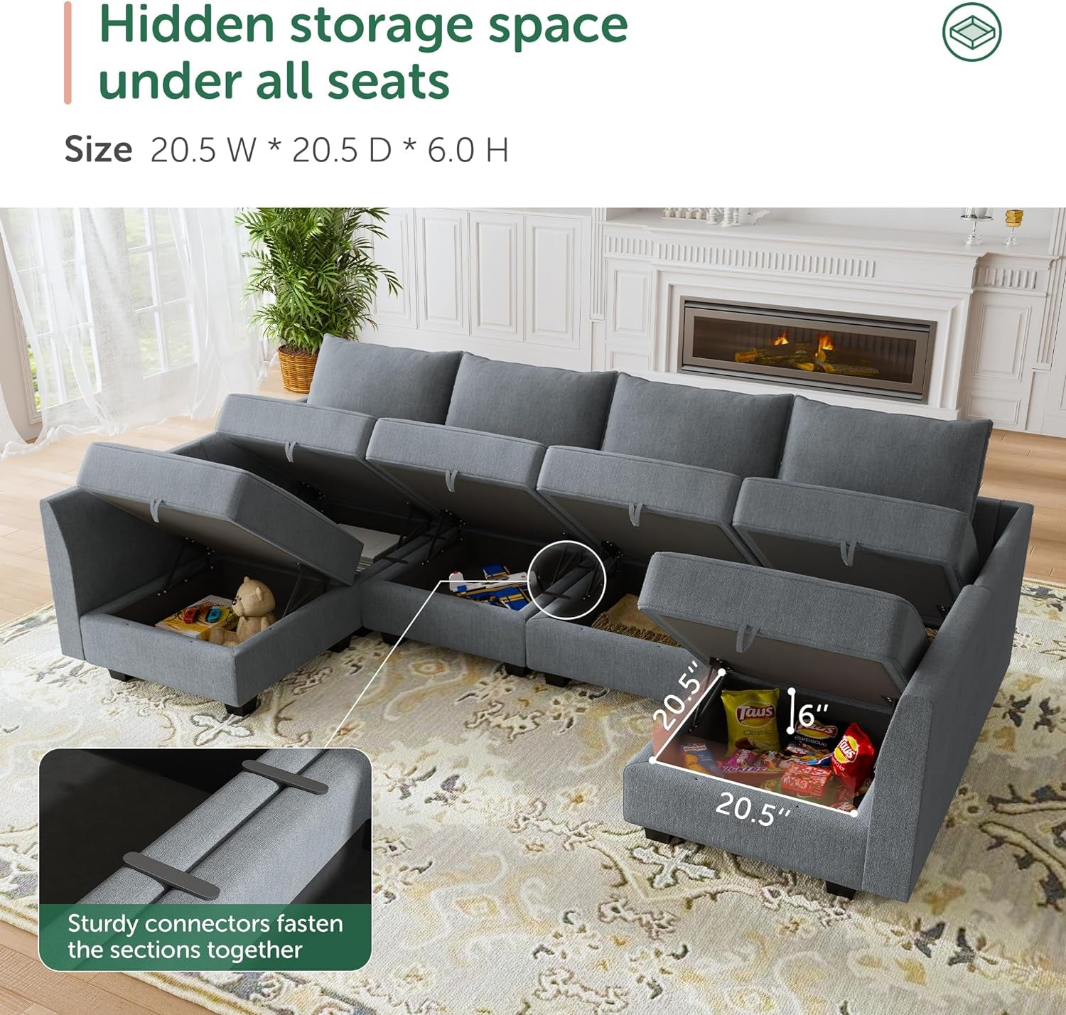 High-End U-Shaped Reversible Modular Couch w/ Storage