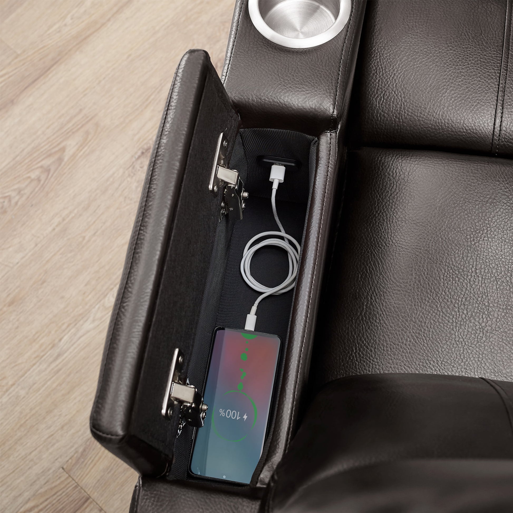 Home Theater Recliner Faux Leather w/ USB Charging Ports