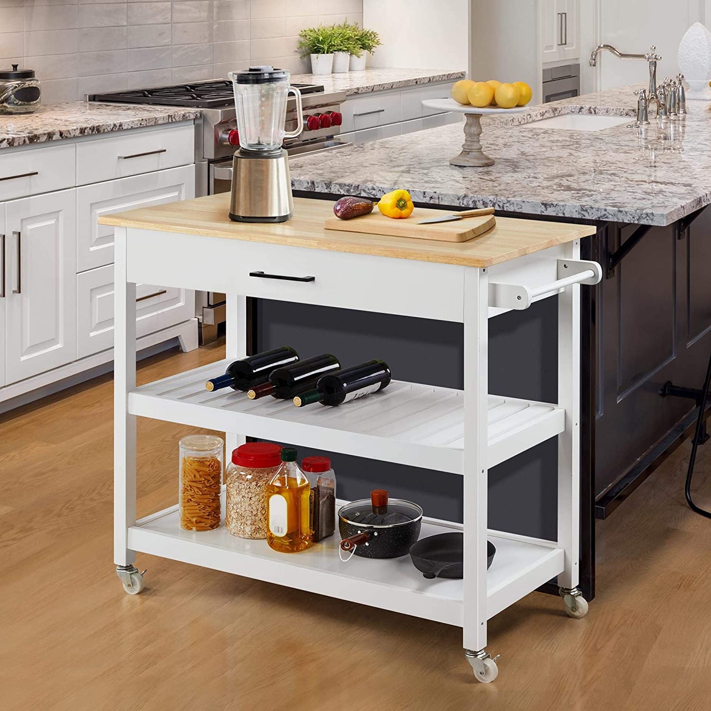 40" 3-Tier Elegant Rolling Kitchen Island w/ Drawer