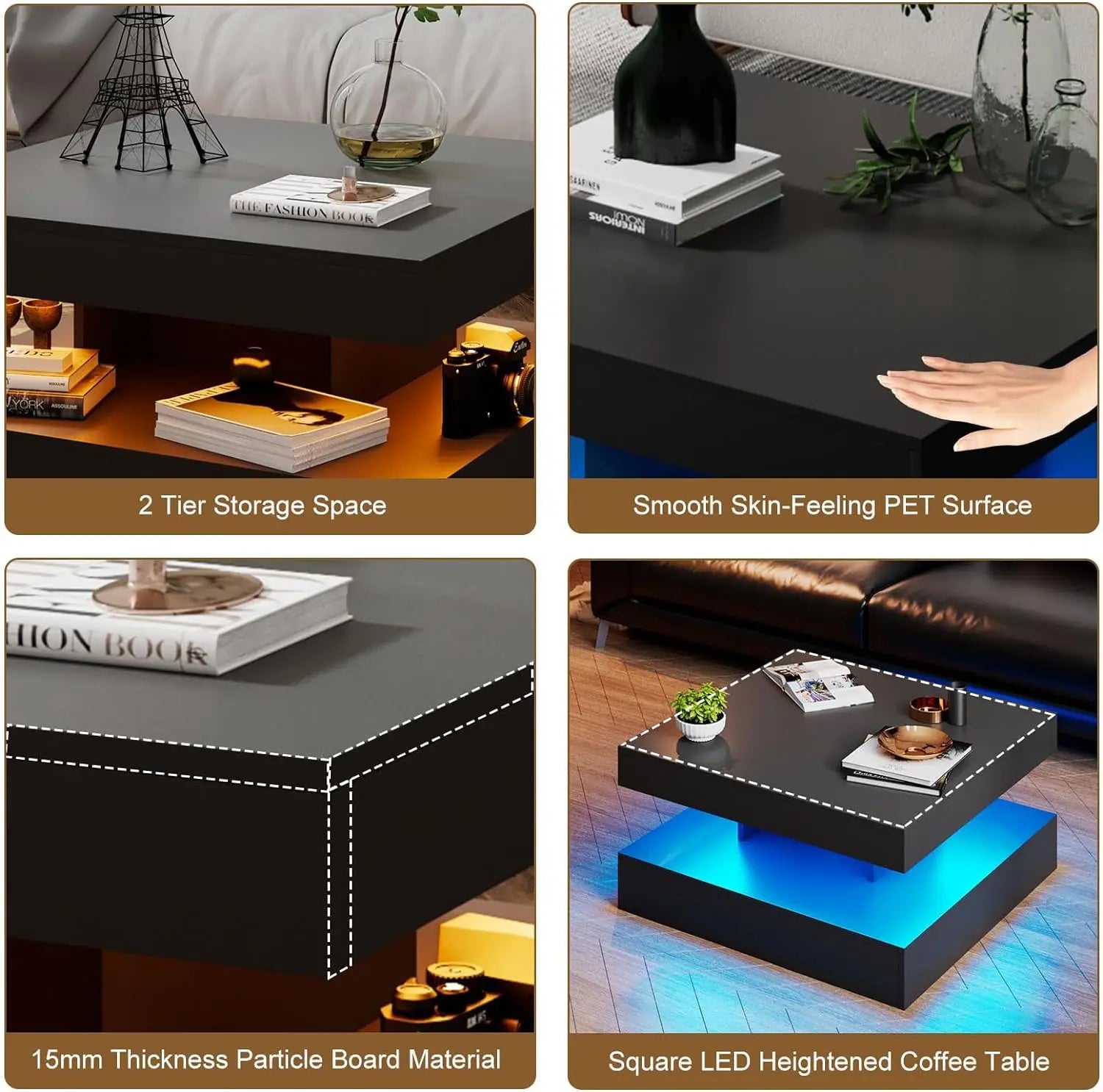 2-Tier Modern Minimalist Center Table w/ LED